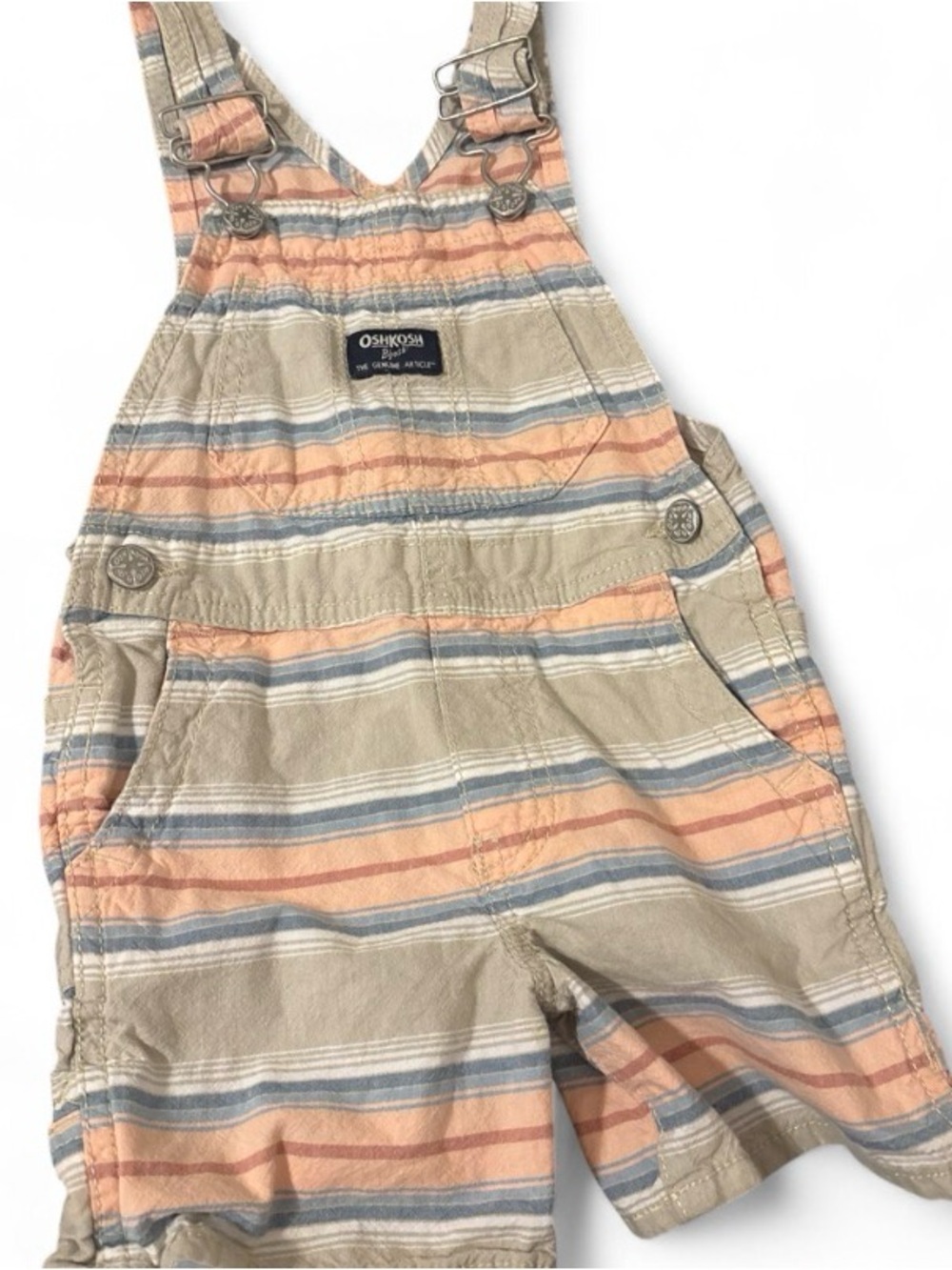 OshKosh B'gosh Striped Beige, Peach & Blue Cotton Overalls
